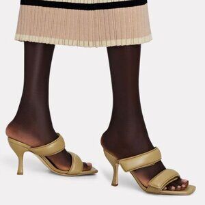 Gia Borghini Pernille Teisbaek Two-Band Puffy Slide Sandals Tan Leather US 9